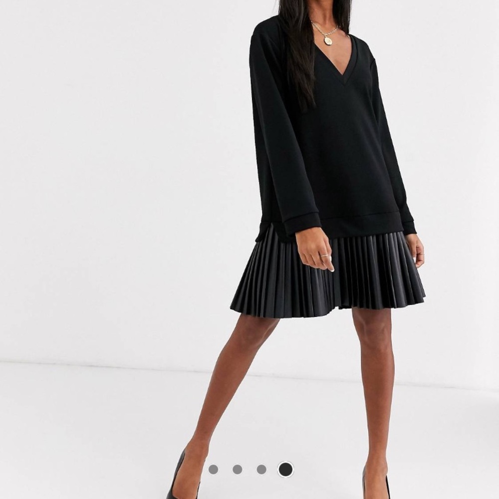 ASOS sweater dress with leather look pleated hem